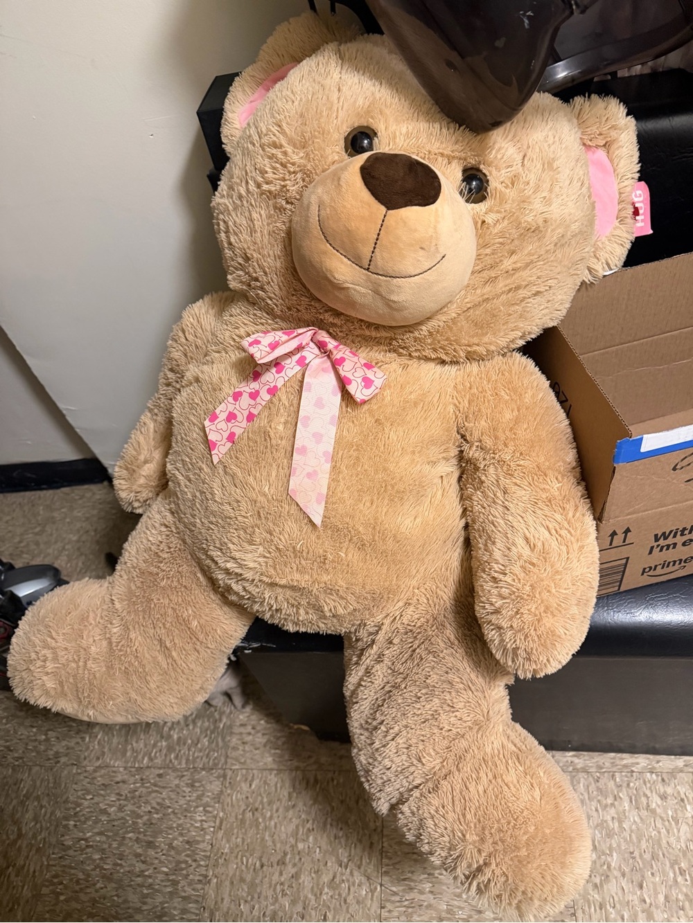 Plush Beige Teddy Bear with Pink Bow - Soft Kids Toy NWT - Picture 2 of 2